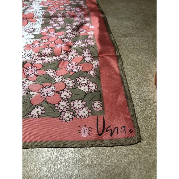 Vintage 1960s 100% Polyester Coral Floral Vena Scarf 22” - Picture 3 of 7